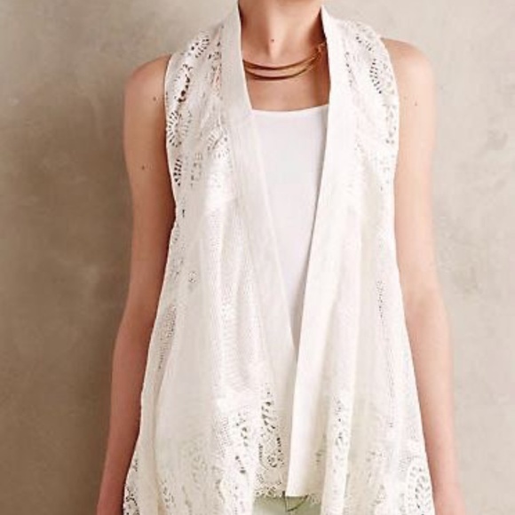 Anthropologie Meadow Rue  White Draped Crochet  Lace Vest XS/S - Picture 2 of 9